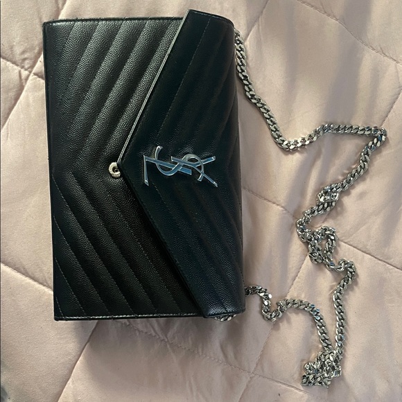 Yves Saint Laurent Black Quilted Clutch with Silver Chain - Picture 1 of 4
